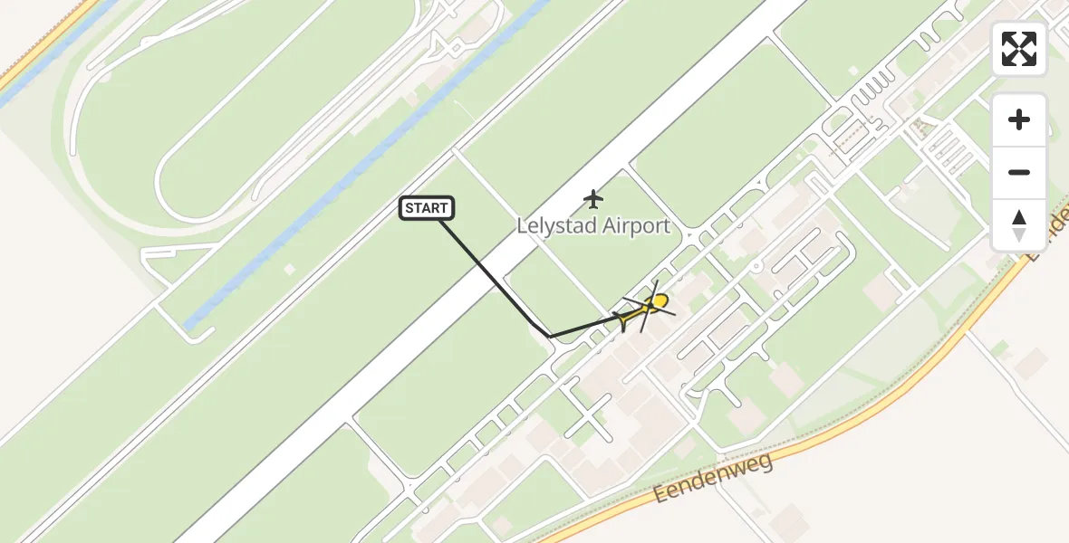 Routekaart van de vlucht: Ambulancehelikopter naar Lelystad Airport, Emoeweg