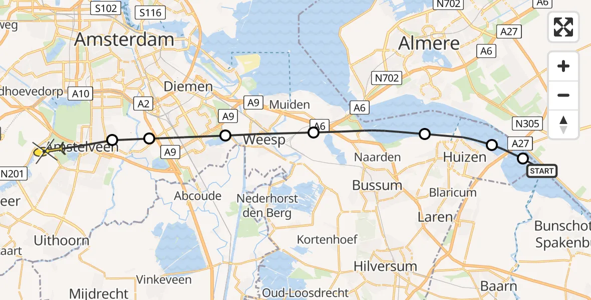 Routekaart van de vlucht: Politiehelikopter naar Aalsmeer, Eemmeerdijk