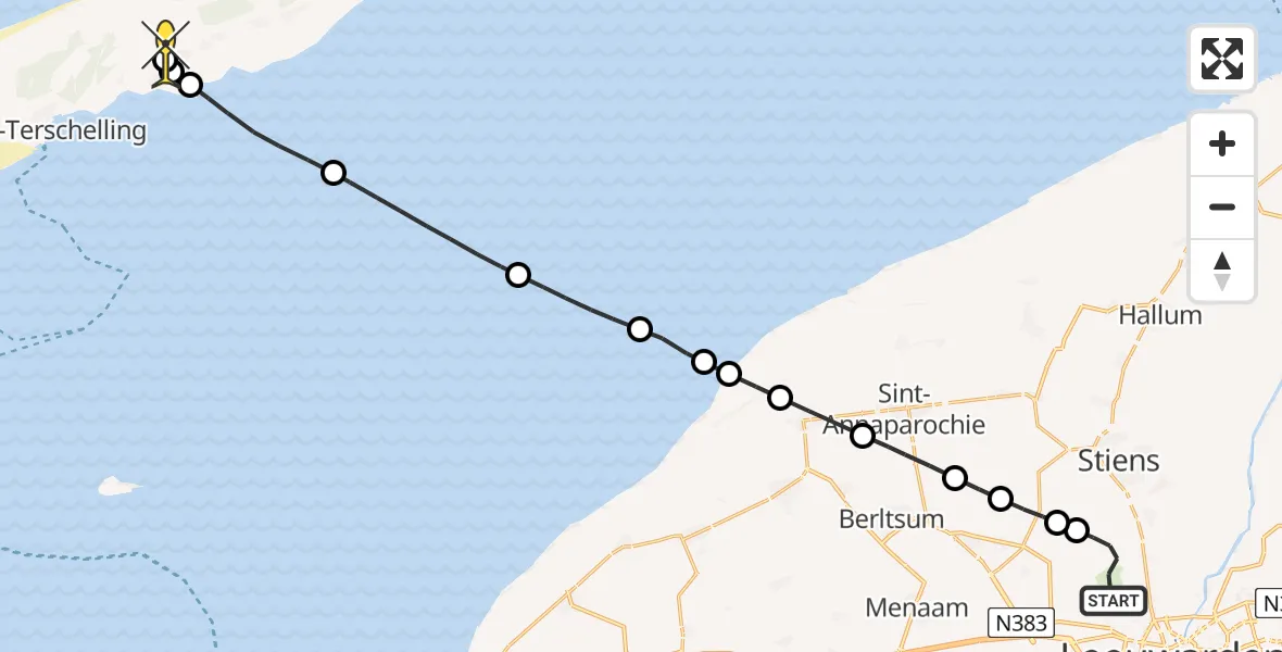 Routekaart van de vlucht: Ambulancehelikopter naar Midsland, Keegsdijkje