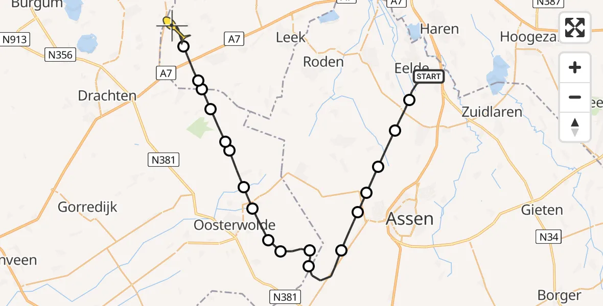 Routekaart van de vlucht: Lifeliner 4 naar Opende, Lugtenbergerweg