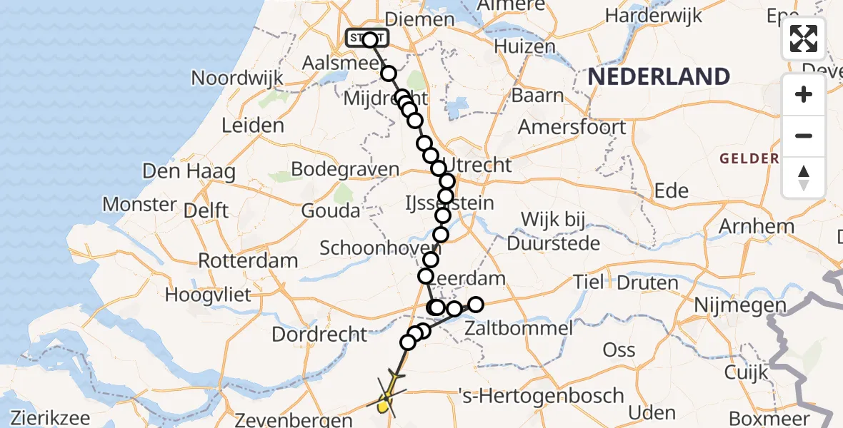 Routekaart van de vlucht: Politiehelikopter naar Raamsdonksveer, Tankval