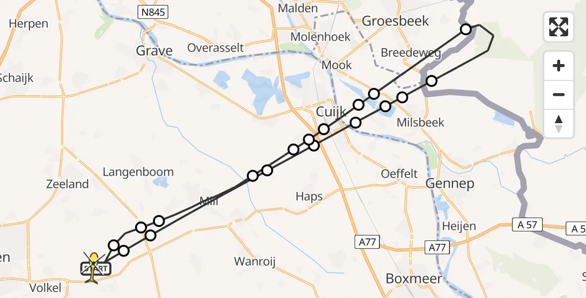 Routekaart van de vlucht: Lifeliner 3 naar Vliegbasis Volkel, Zeelandsedijk
