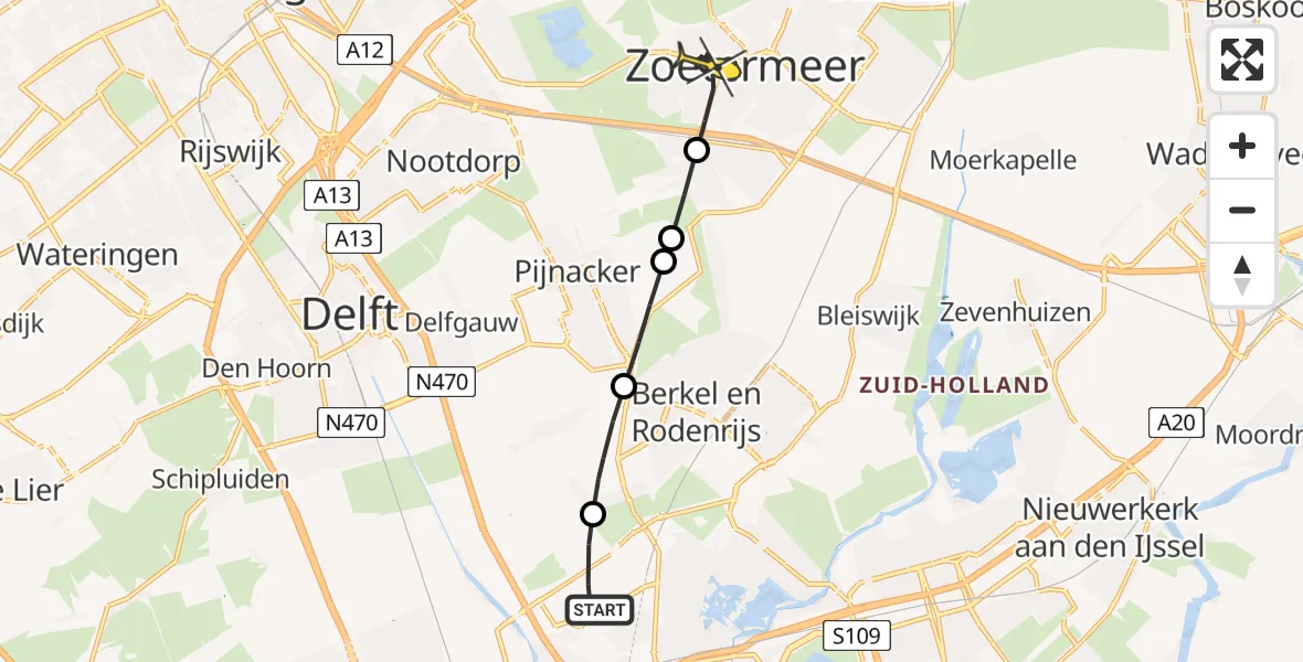 Routekaart van de vlucht: Lifeliner 2 naar Zoetermeer, Oude Bovendijk