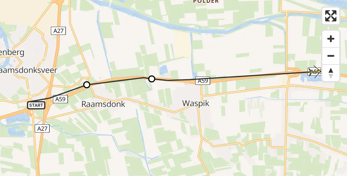 Routekaart van de vlucht: Politiehelikopter naar Sprang-Capelle, Heemraadsingel