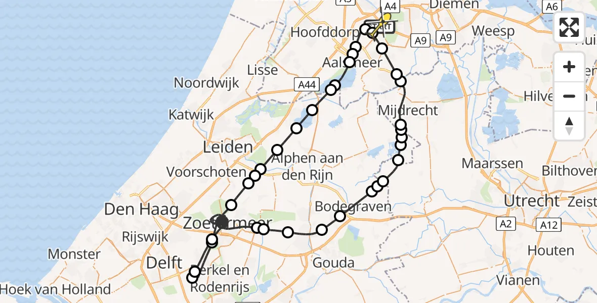 Routekaart van de vlucht: Politieheli naar Schiphol, Loevesteinse Randweg