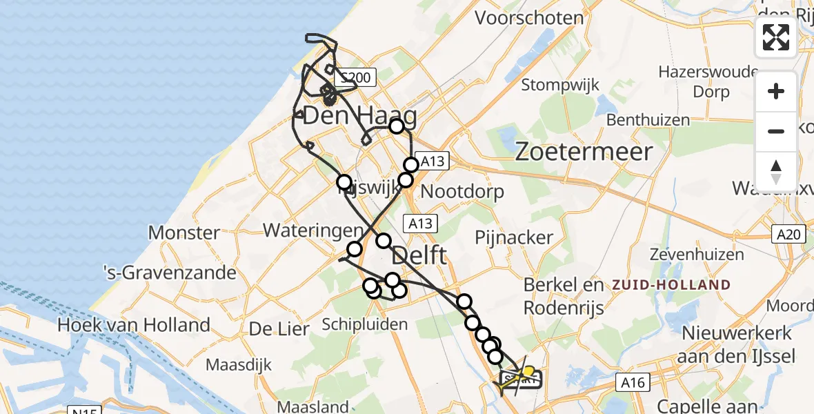Vluchtroute Politiehelikopter van Rotterdam The Hague Airport naar Rotterdam The Hague Airport
