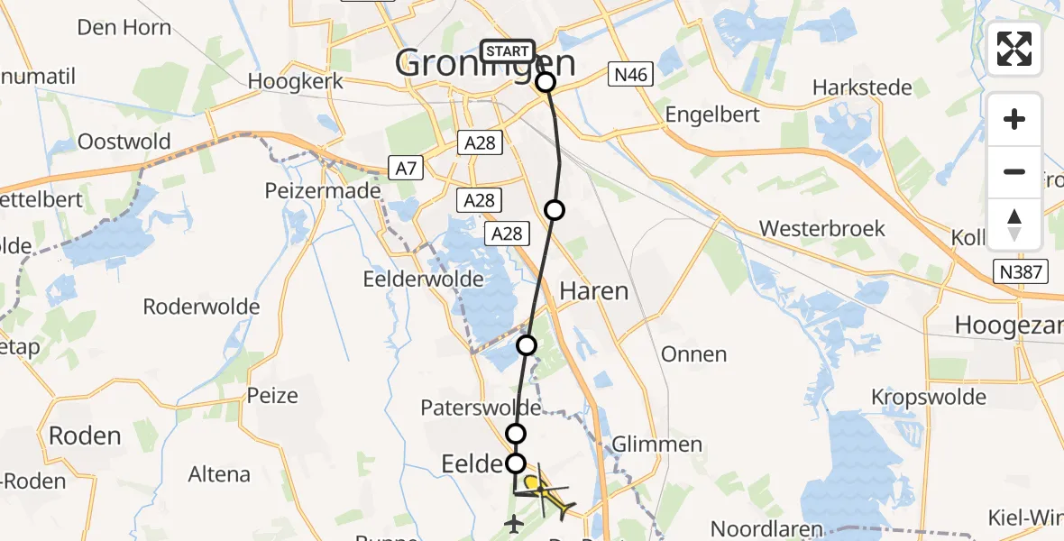 Routekaart van de vlucht: Lifeliner 4 naar Groningen Airport Eelde, Eemskanaal