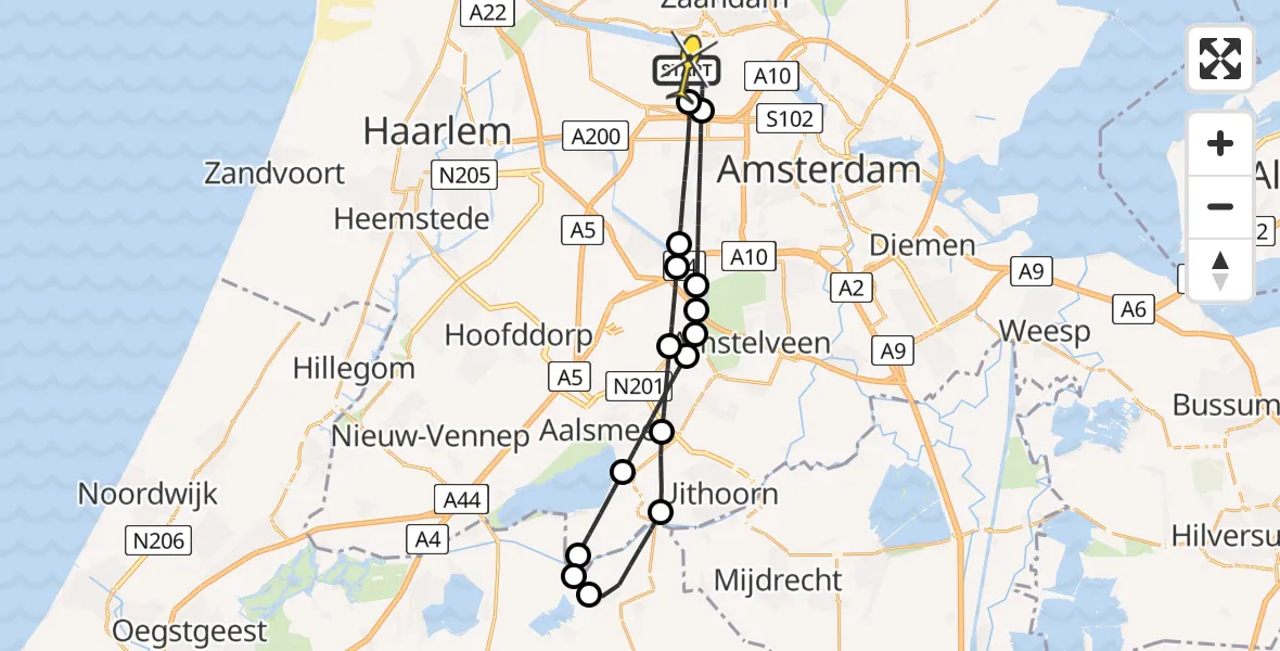 Routekaart van de vlucht: Lifeliner 1 naar Amsterdam Heliport, Westhavenweg