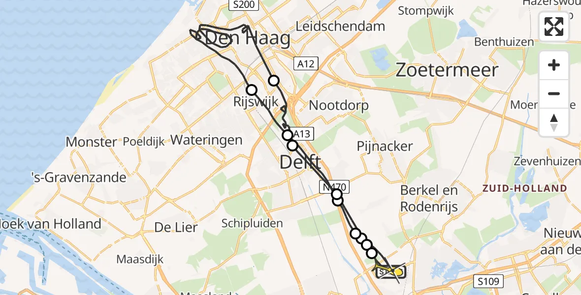 Routekaart van de vlucht: Politiehelikopter naar Rotterdam The Hague Airport, van Gijnstraat