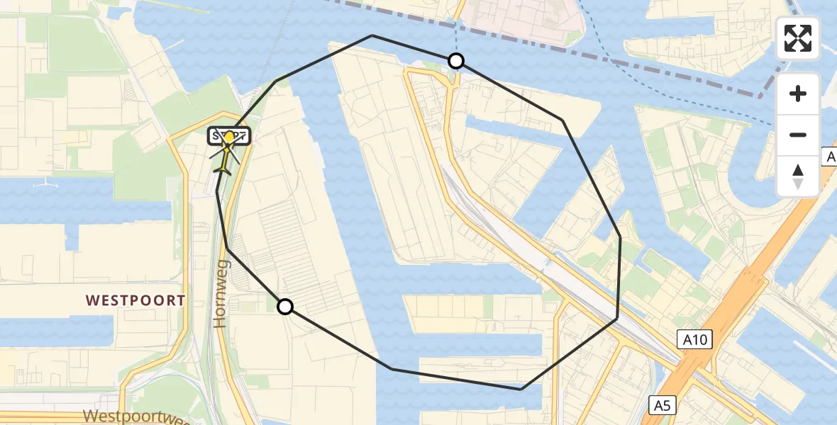 Routekaart van de vlucht: Lifeliner 1 naar Amsterdam Heliport, Stadsstrand Kanaal Noord