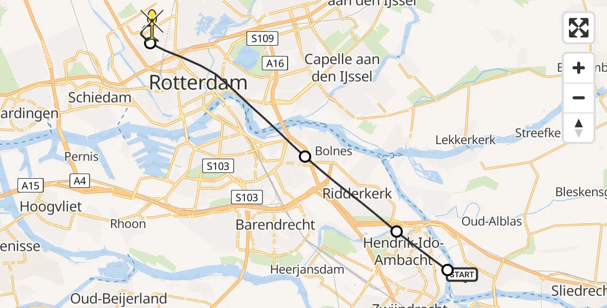 Routekaart van de vlucht: Lifeliner 2 naar Rotterdam The Hague Airport, Jacob Catslaan