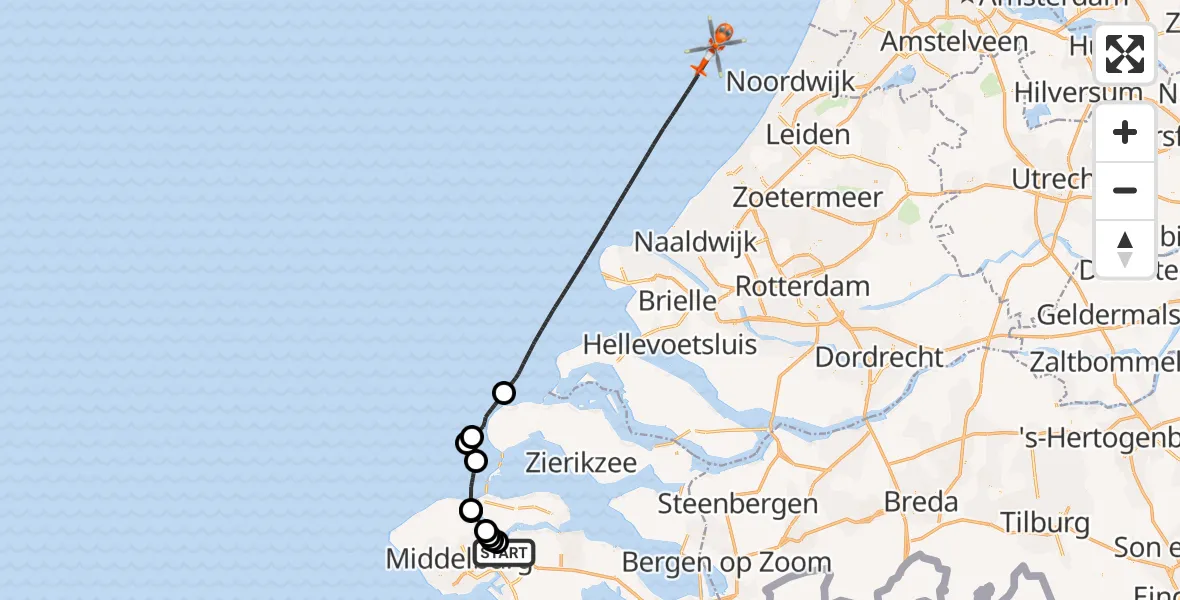 Vluchtroute Kustwachthelikopter Vliegveld Midden-Zeeland - , 19 juni 2025, 16:42