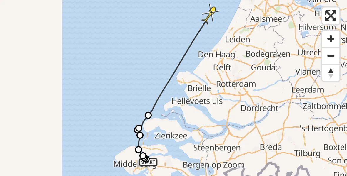 Routekaart van de vlucht: Kustwachthelikopter naar Pietweg