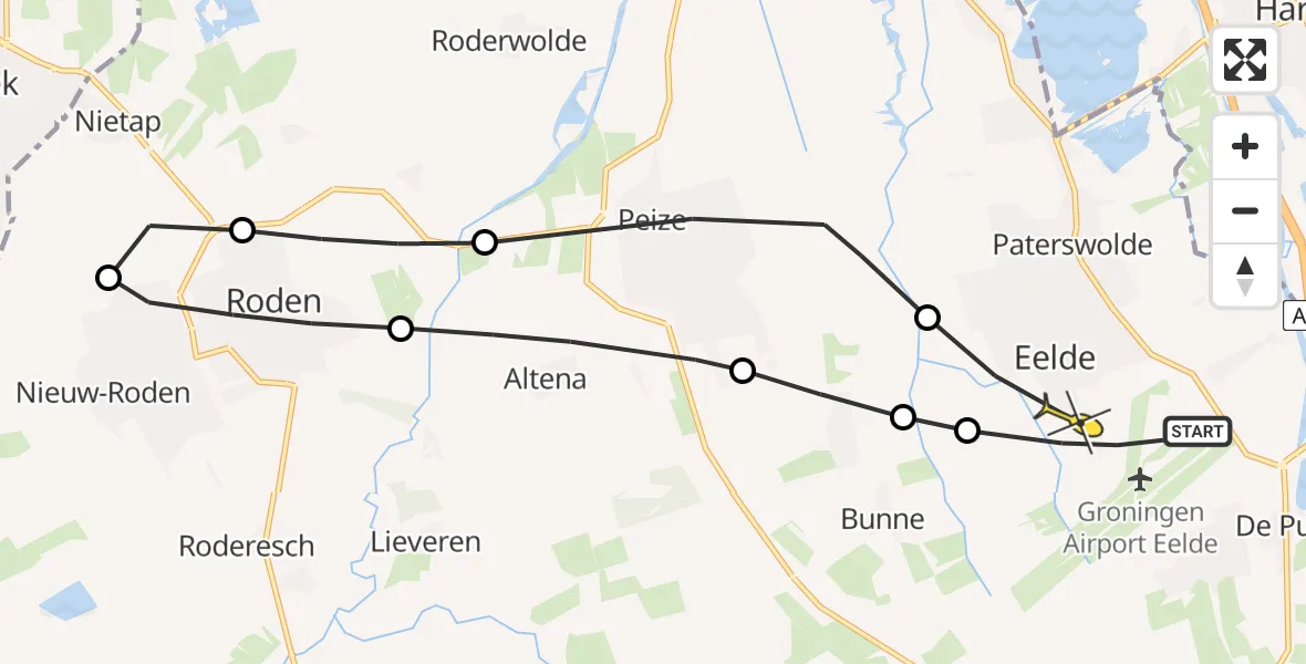 Routekaart van de vlucht: Lifeliner 4 naar Groningen Airport Eelde, Rusthoven