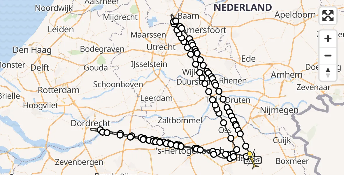 Routekaart van de vlucht: Lifeliner 3 naar Vliegbasis Volkel, Zeelandsedijk