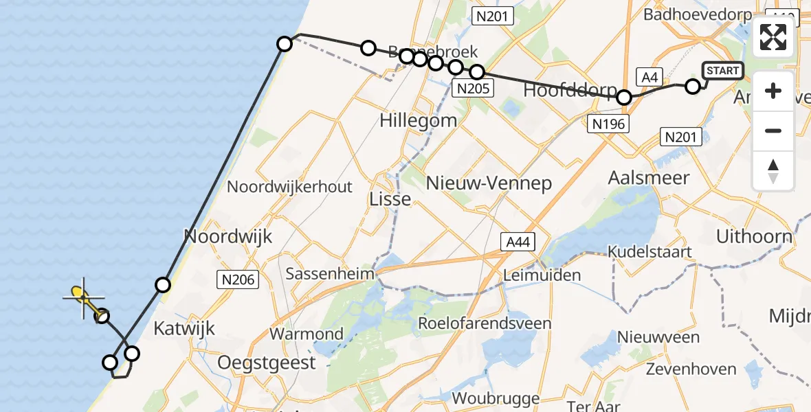 Routekaart van de vlucht: Politieheli naar Loevesteinse Randweg