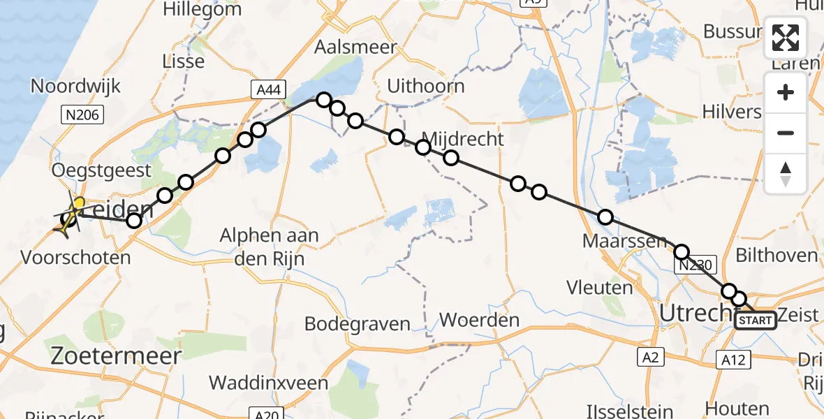 Routekaart van de vlucht: Lifeliner 1 naar Leiden, Universiteitsweg