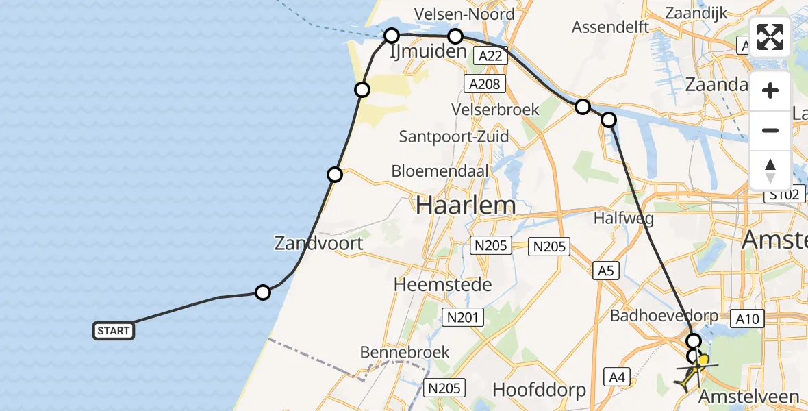 Vluchtroute Politiehelikopter van  naar Schiphol