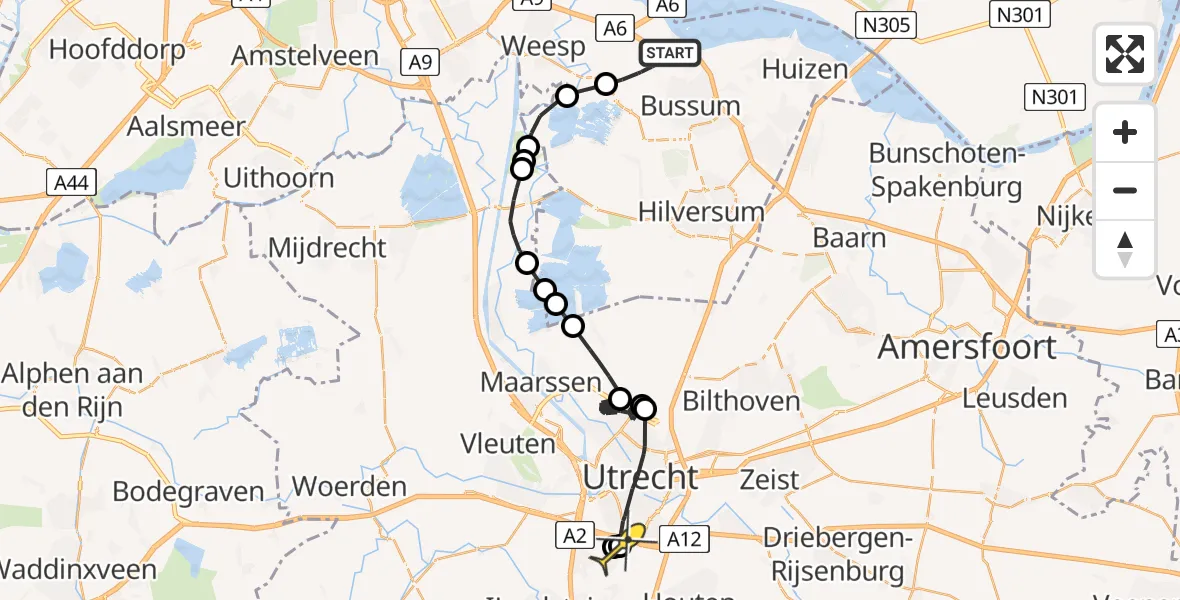 Routekaart van de vlucht: Politiehelikopter naar Utrecht, Meerkade