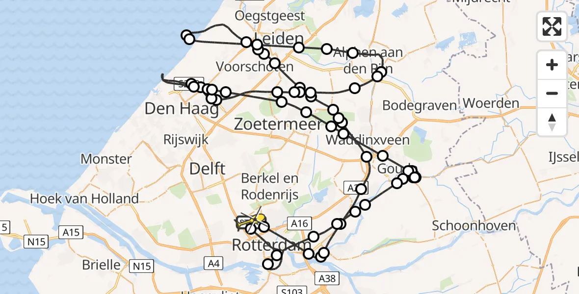 Vluchtroute Politiehelikopter van Rotterdam The Hague Airport naar Rotterdam The Hague Airport