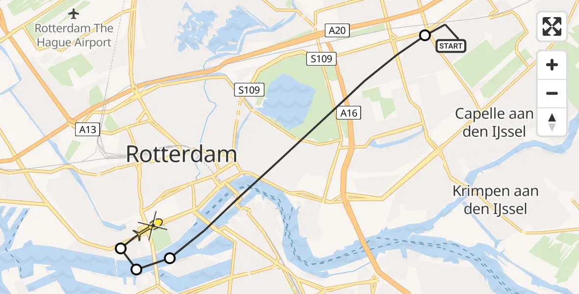Routekaart van de vlucht: Lifeliner 2 naar Erasmus MC, Capelseweg