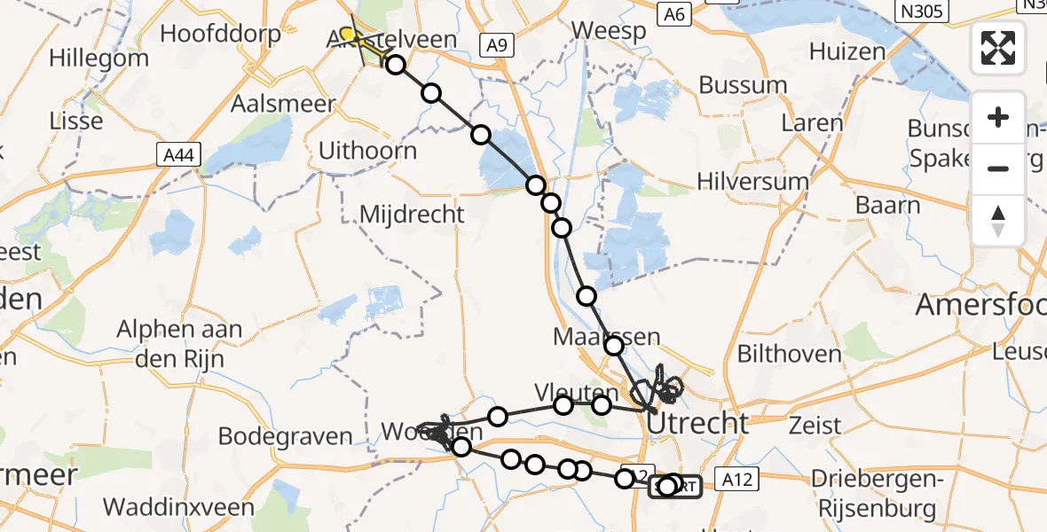Routekaart van de vlucht: Politiehelikopter naar Amstelveen, Reinesteijnseweg