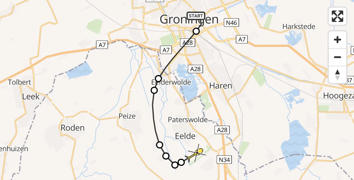 Routekaart van de vlucht: Lifeliner 4 naar Groningen Airport Eelde, Europaweg