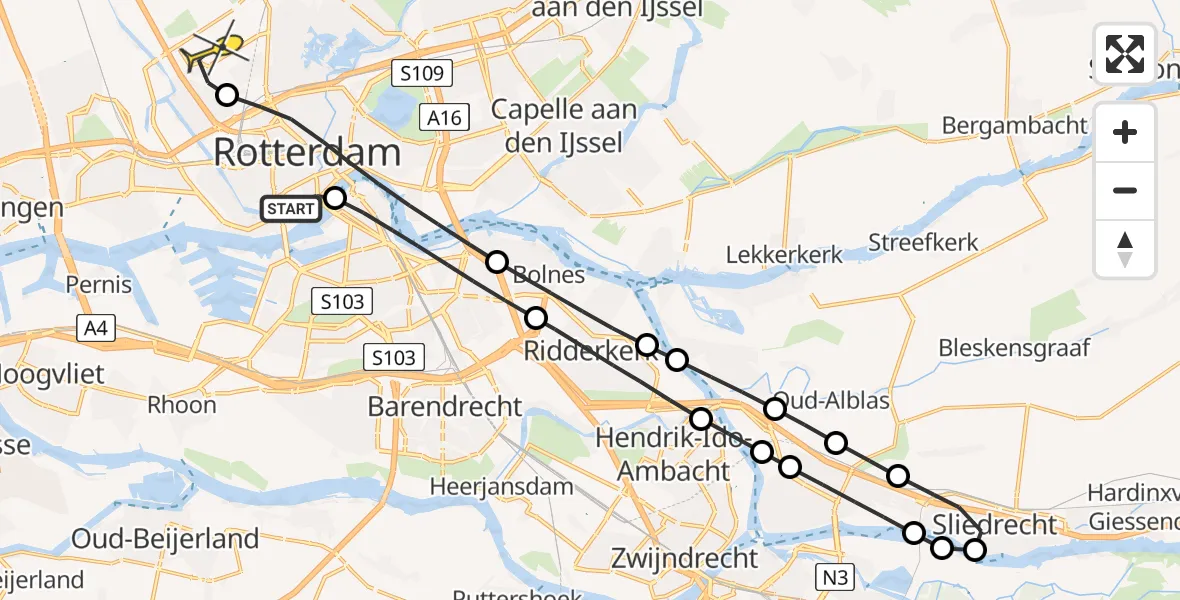 Routekaart van de vlucht: Lifeliner 2 naar Rotterdam The Hague Airport, Maaskade