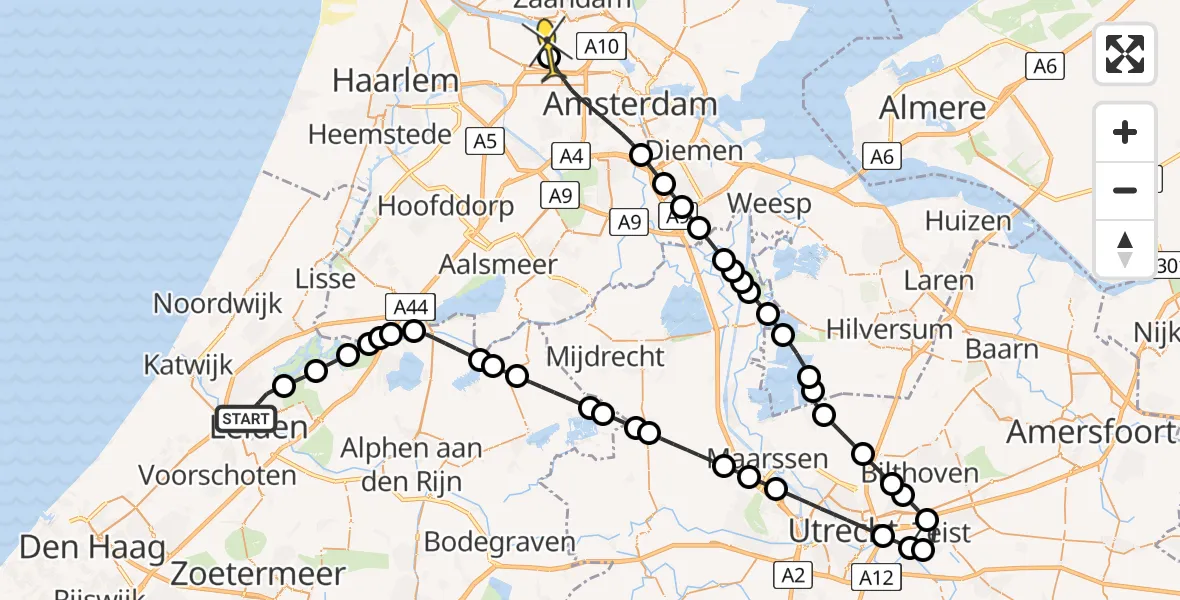 Routekaart van de vlucht: Lifeliner 1 naar Amsterdam Heliport, Heidezegge
