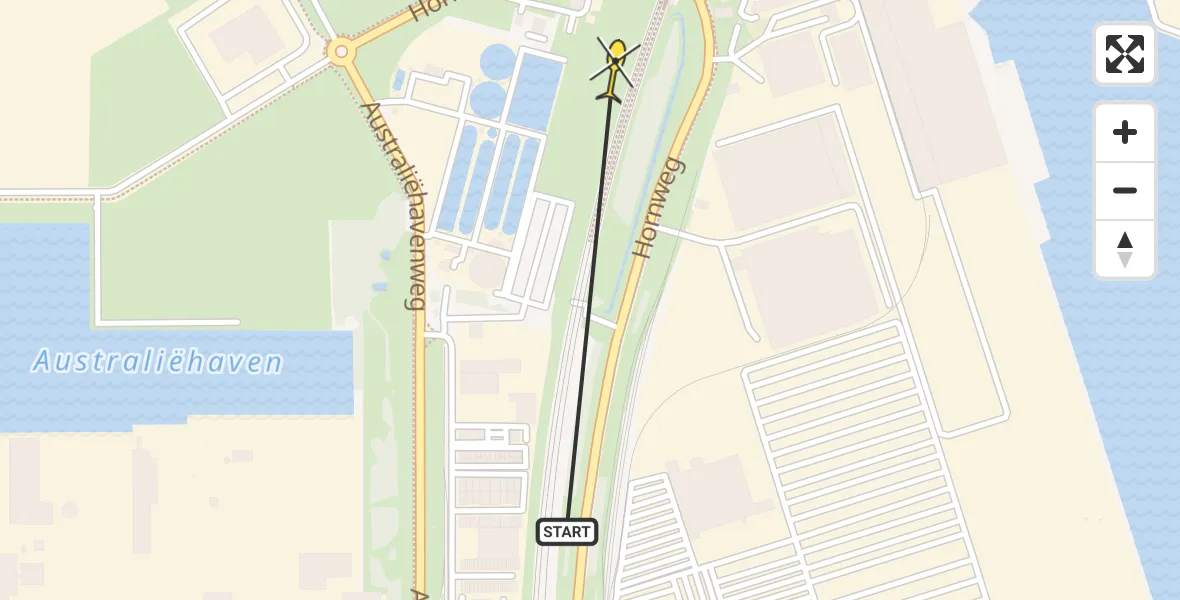 Routekaart van de vlucht: Lifeliner 1 naar Amsterdam Heliport, Hornweg