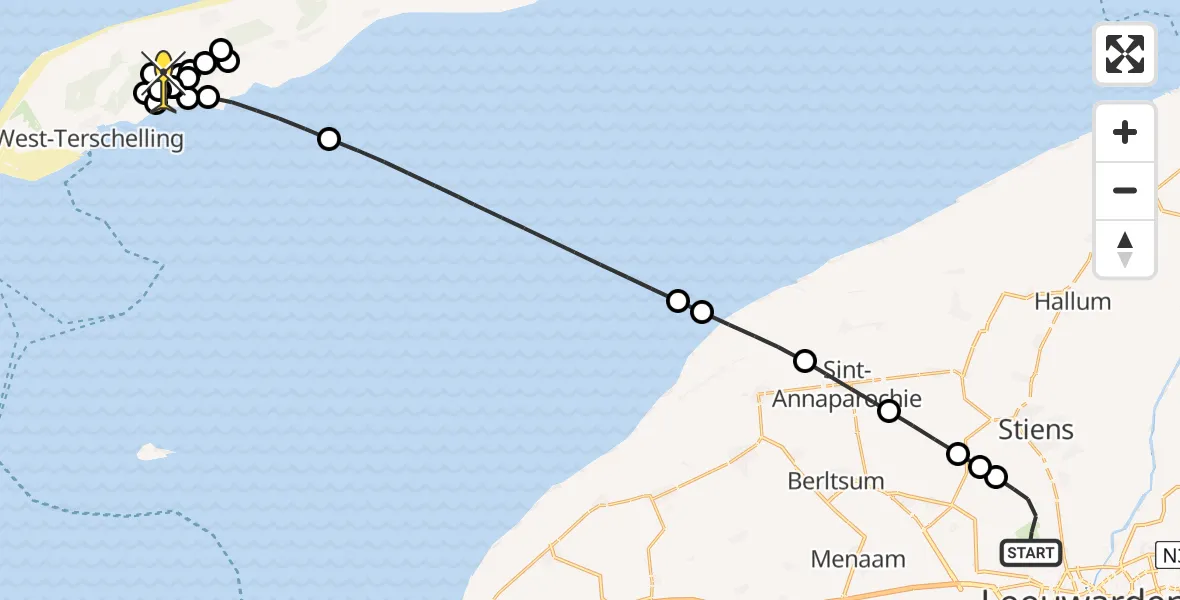 Routekaart van de vlucht: Ambulanceheli naar Hee, Keegsdijkje