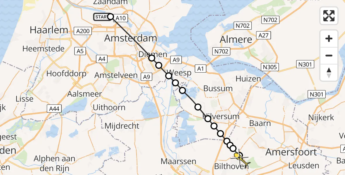 Routekaart van de vlucht: Lifeliner 1 naar Den Dolder, Westhavenweg