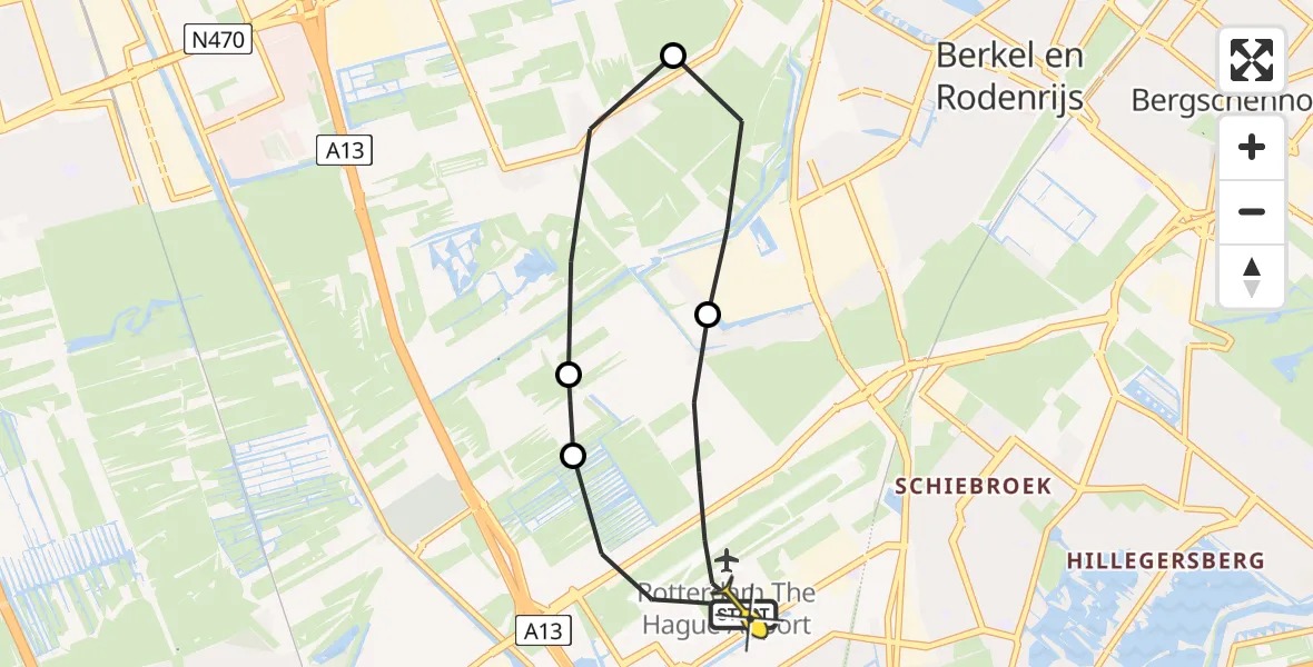 Routekaart van de vlucht: Lifeliner 2 naar Rotterdam The Hague Airport, A16 Rotterdam