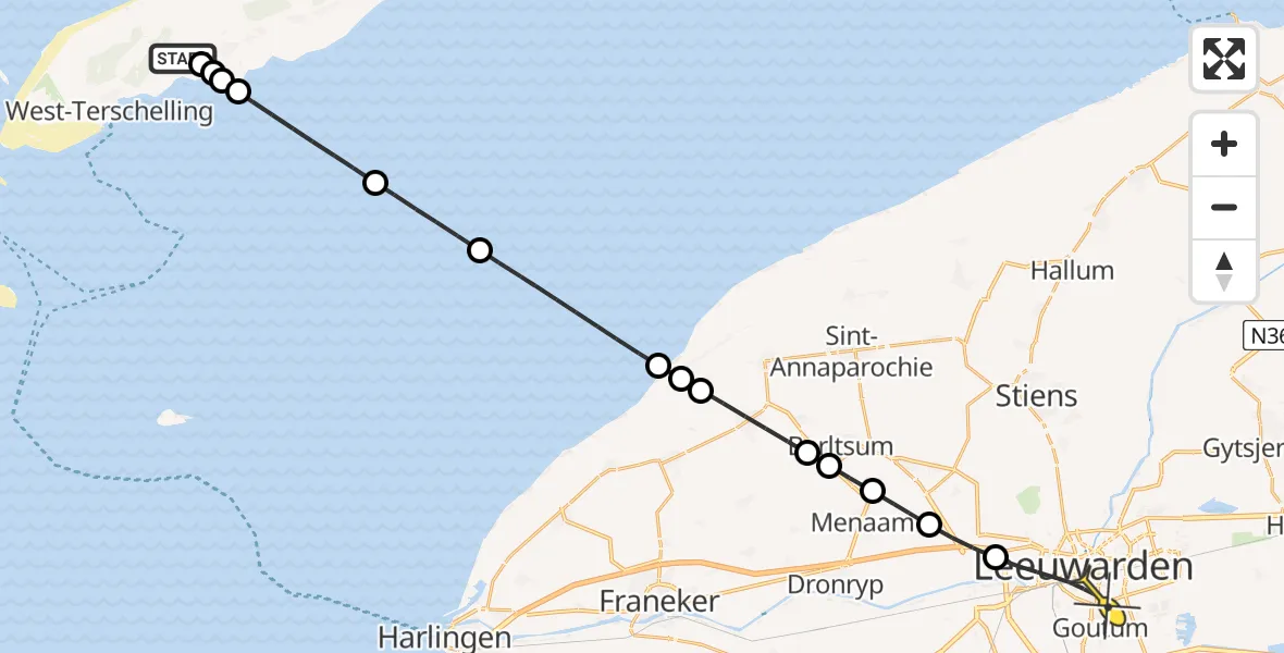 Routekaart van de vlucht: Ambulanceheli naar Leeuwarden, Stortumerdijk
