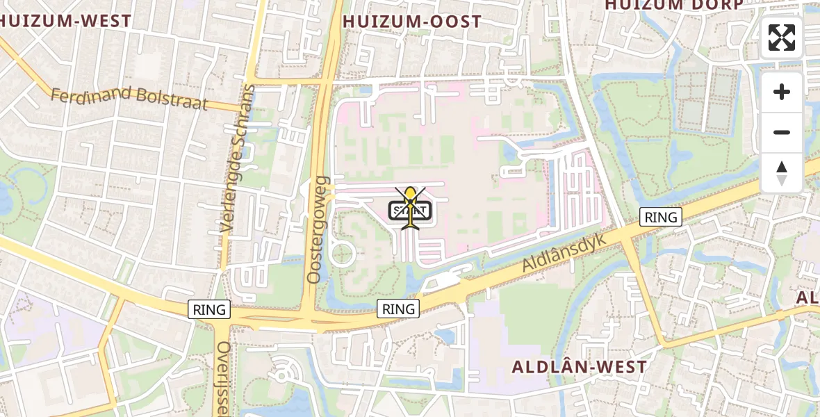 Routekaart van de vlucht: Ambulancehelikopter naar Leeuwarden, Aldlânsdyk