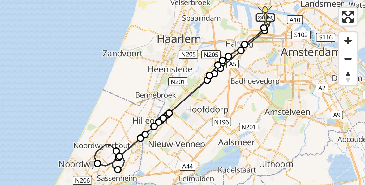 Routekaart van de vlucht: Lifeliner 1 naar Amsterdam Heliport, Lipariweg