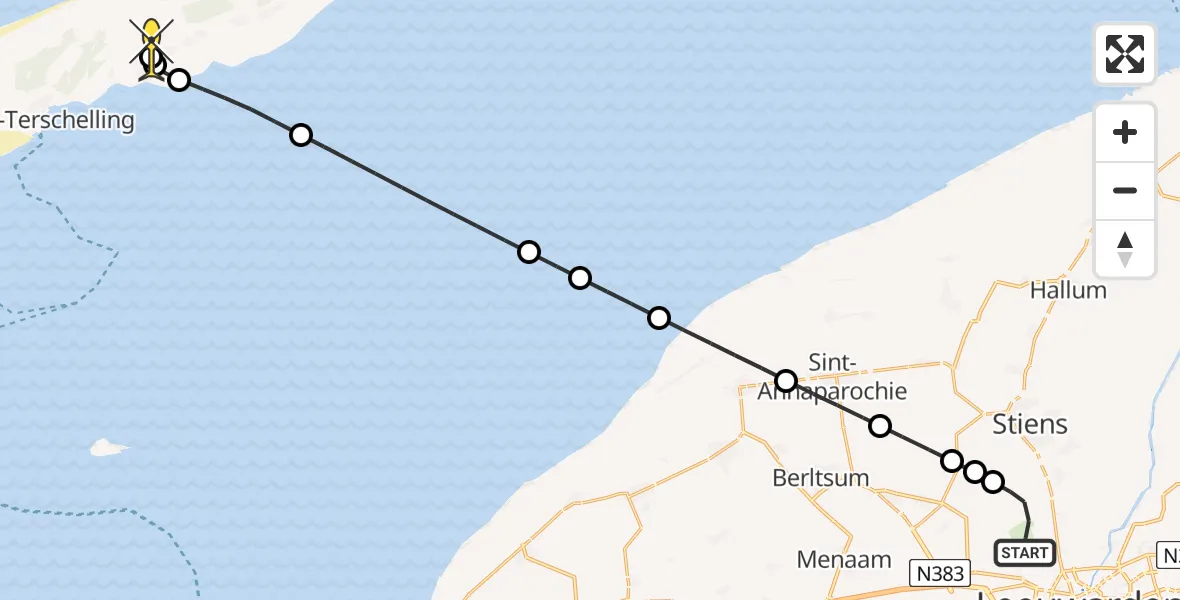 Routekaart van de vlucht: Ambulancehelikopter naar Midsland, Keegsdijkje