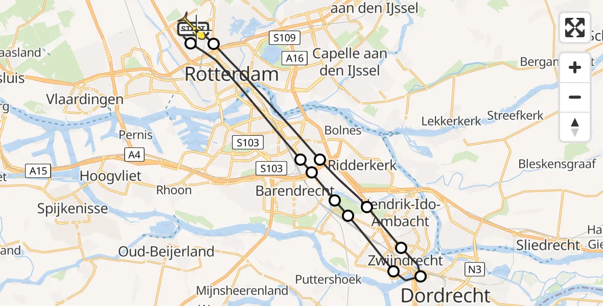 Routekaart van de vlucht: Lifeliner 2 naar Rotterdam The Hague Airport, Dwarskleiweg
