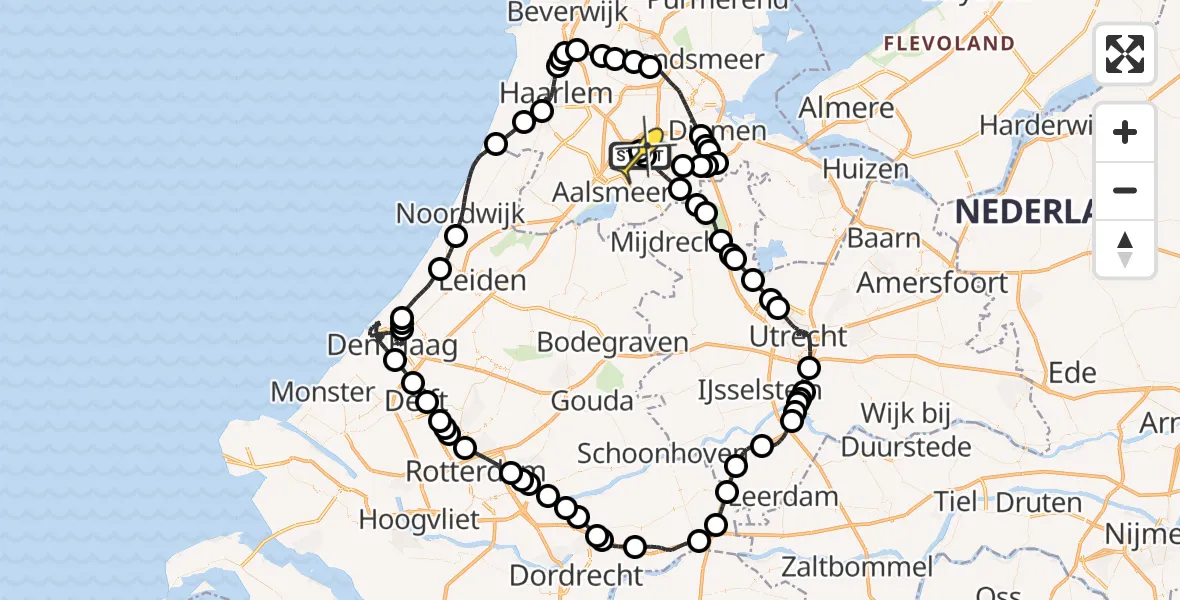 Vluchtroute Politiehelikopter van Schiphol naar Schiphol
