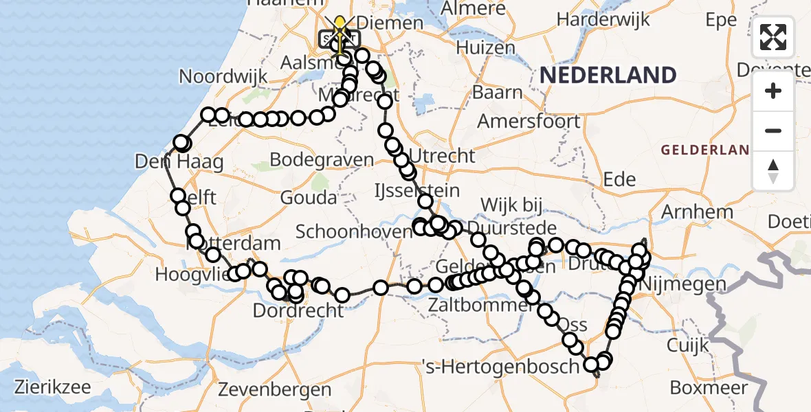Vluchtroute Politiehelikopter van Schiphol naar Schiphol