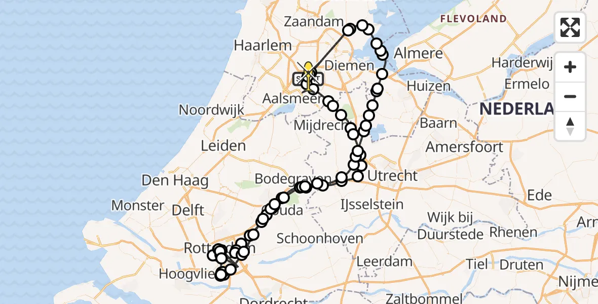 Vluchtroute Politiehelikopter van Schiphol naar Schiphol