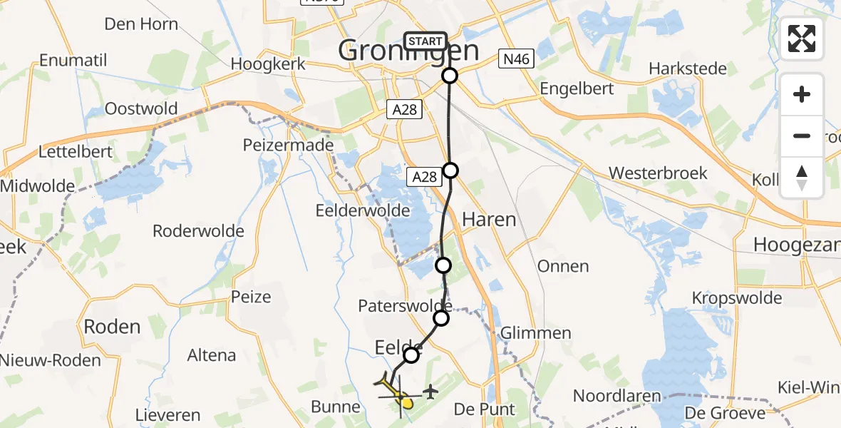 Routekaart van de vlucht: Lifeliner 4 naar Groningen Airport Eelde, Poortweg