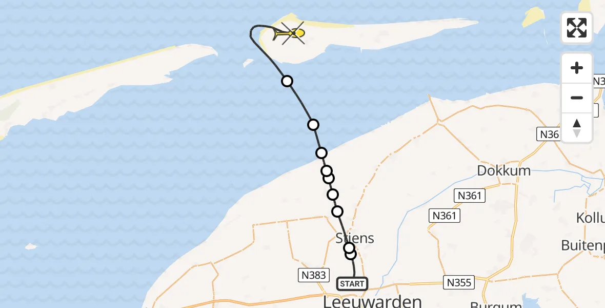 Routekaart van de vlucht: Ambulanceheli naar Ameland Airport Ballum, Keegsdijkje