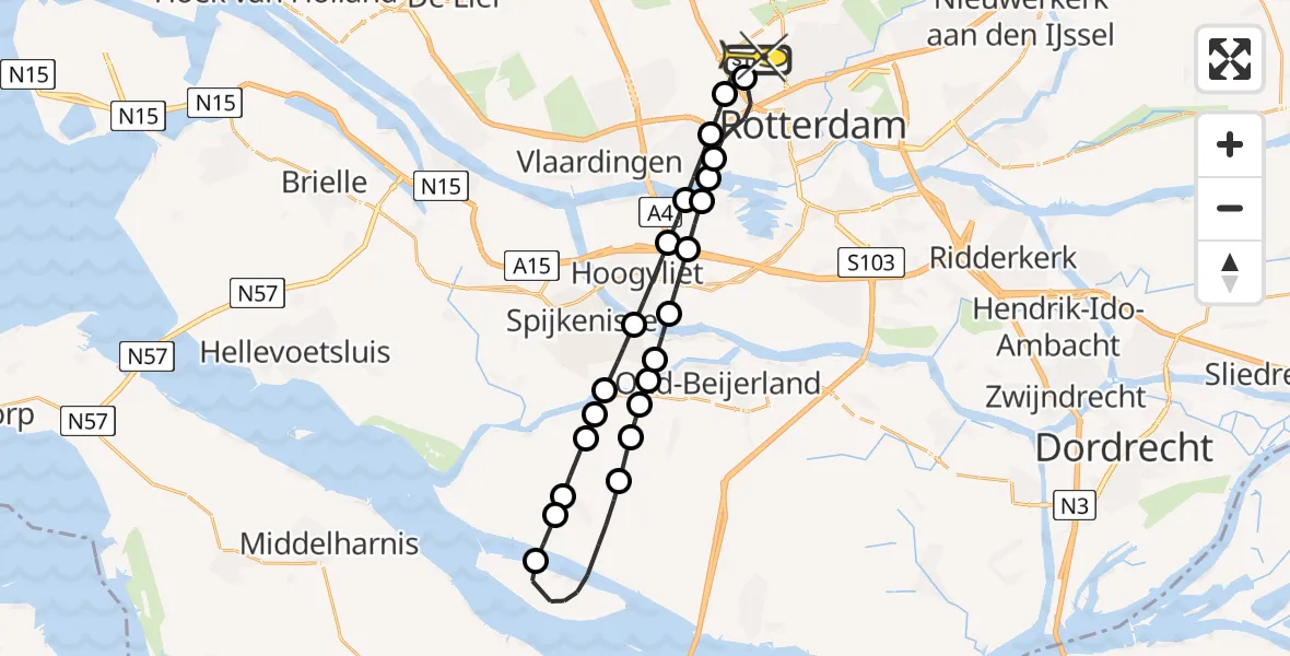 Routekaart van de vlucht: Lifeliner 2 naar Rotterdam The Hague Airport, Torenlaan