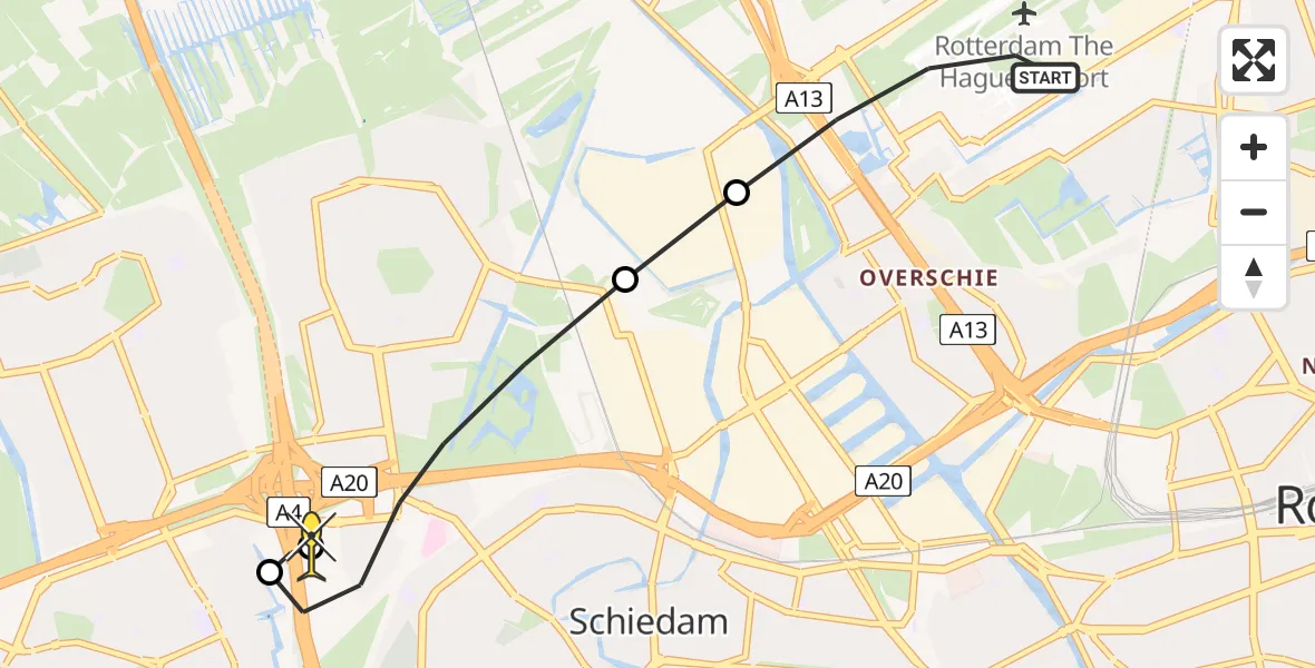 Routekaart van de vlucht: Lifeliner 2 naar Schiedam, Otterdijk