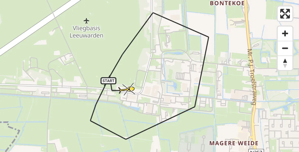 Routekaart van de vlucht: Ambulanceheli naar Vliegbasis Leeuwarden, Keegsdijkje