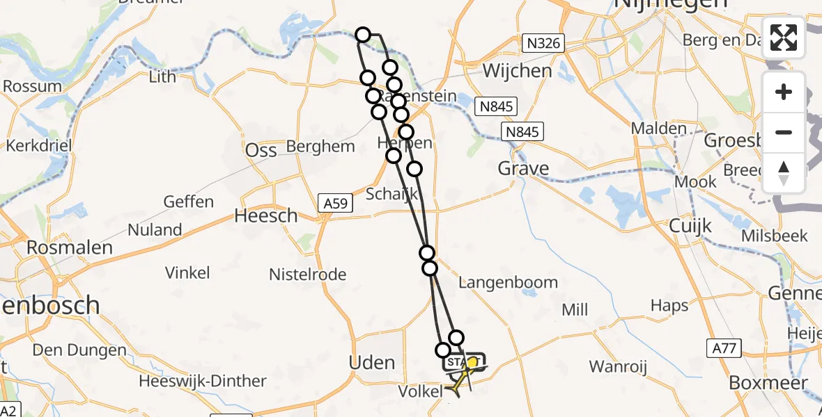 Routekaart van de vlucht: Lifeliner 3 naar Vliegbasis Volkel, Achter-Oventje