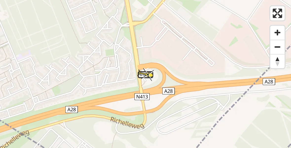 Routekaart van de vlucht: Lifeliner 1 naar Soesterberg, Richelleweg