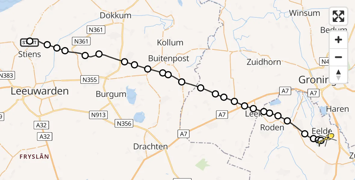 Routekaart van de vlucht: Lifeliner 4 naar Groningen Airport Eelde, De Wurge