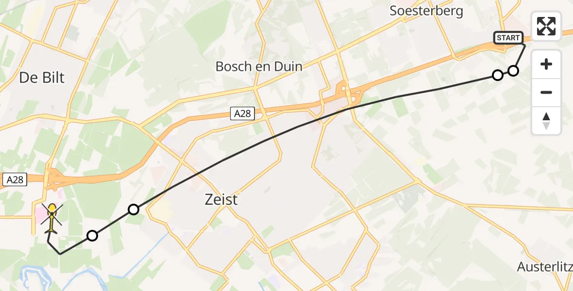 Routekaart van de vlucht: Lifeliner 1 naar Universitair Medisch Centrum Utrecht, Kampdwarsweg